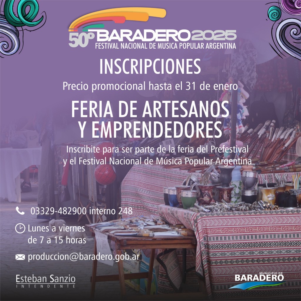 Inscriben para la Feria de Artesanos y de Emprendedores en el Prefestival y el Festival Baradero 2025 